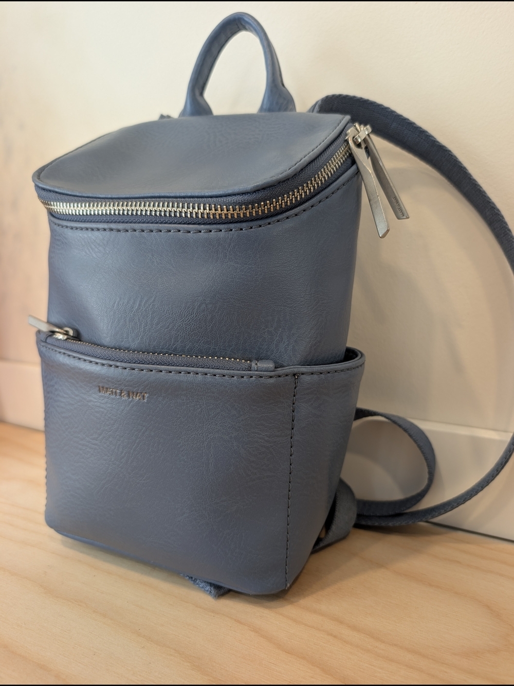 MATT & NAT Mini Backpack – Blue Vegan Leather